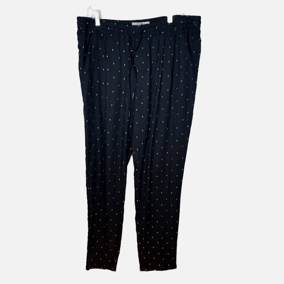 Joie Sayla Pants Women’s L Caviar Black Gold Dot Silk Blend Pull On Tapered Leg - Picture 2 of 13